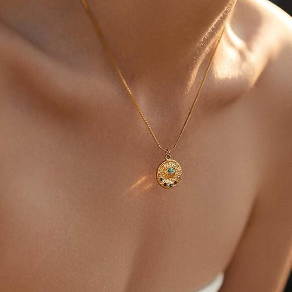 14k Gold Necklace Jewelry for Women,Evil Eye Charm Statement Womens Pendant Neck - Picture 2 of 6